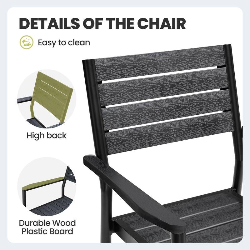 7-Piece Outdoor Patio Dining Set Rectangle Dining Table with Umbrella Hole and Stackable Chairs
