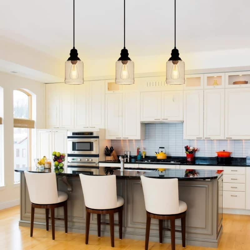 6.29” Hanging lighting black seeded glass island lights glass, metal pendant light