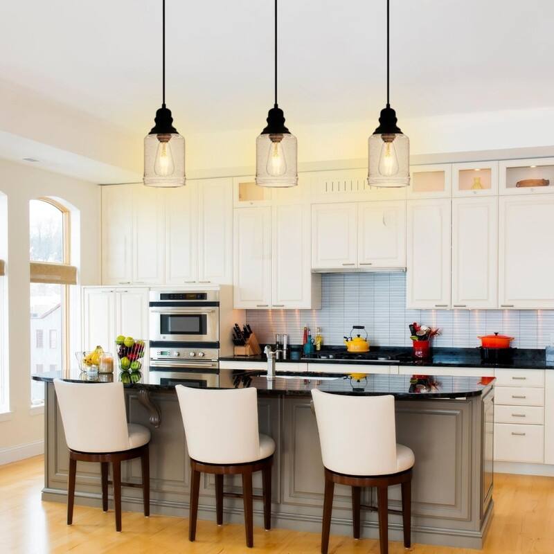 6.29” Hanging lighting black seeded glass island lights glass, metal pendant light