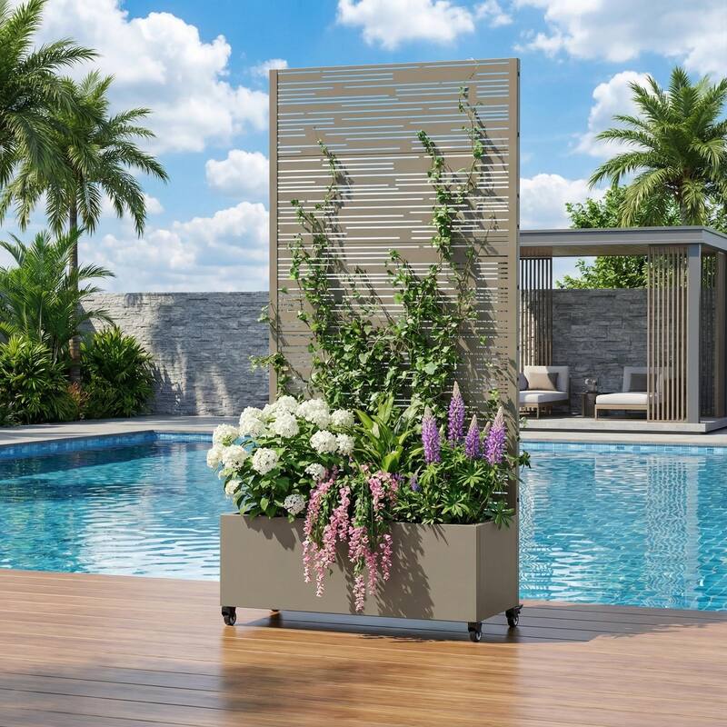 Raised Garden Bed Planter with Trellis Movable Planter Box with Lockable Wheels