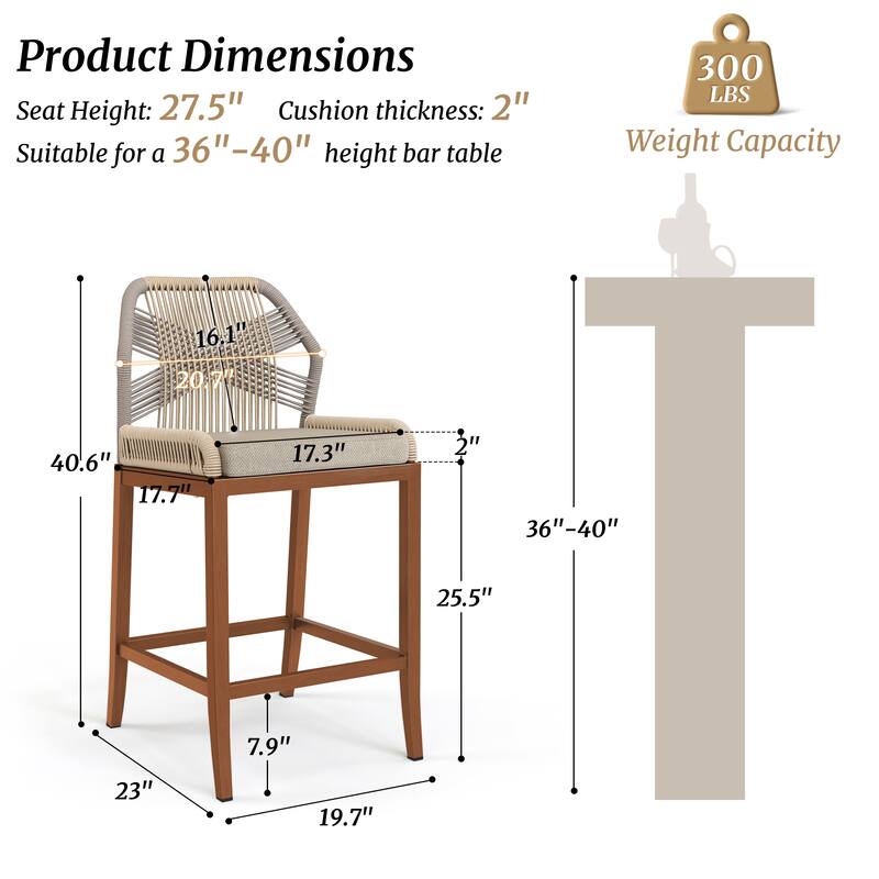 Modern Aluminum Counter Height Bar Stools, Upholstered Counter Stools with Back - 27.5"H