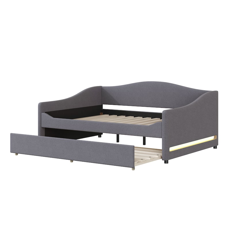 Full Teddy Fleece Daybed with Trundle and LED Lights