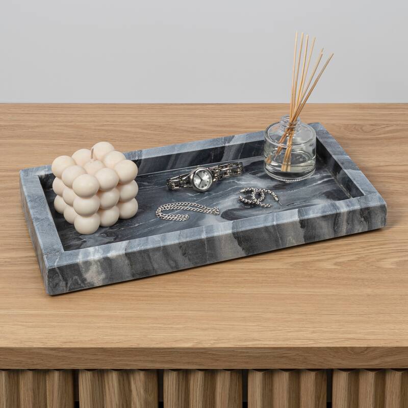 Luxe Stone Classic Minimalist Rectangular Marble Bathroom Countertop Tray