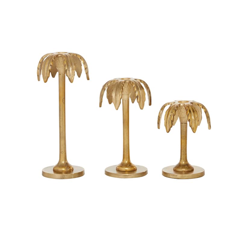 Aluminum Metal Candle Holder - Set of 3 Gold - Roche River Decor - 5"W x 4"L x 10"H