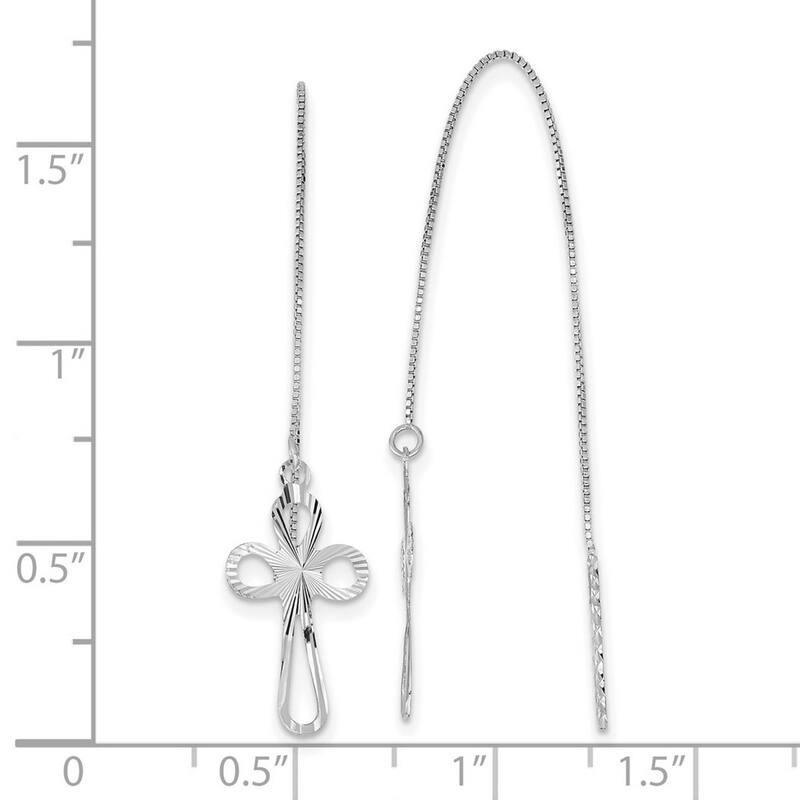 Curata 14k White Gold Polished Diamond cut Box Chain With Cross Threader Earrings - 74x10mm