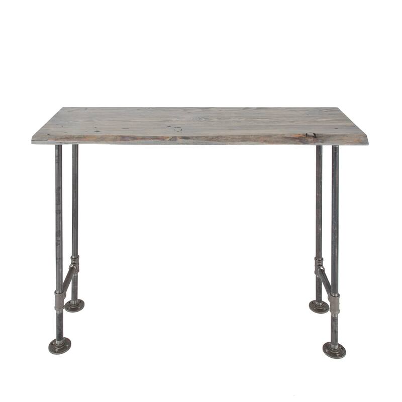 PIPE DECOR Solid Live Edge Wood Console Table with Industrial Pipe Legs - Riverstone Grey