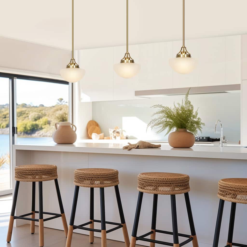 Modern Gold 1-Light Schoolhouse Pendant Light with Frosted Glass for Kitchen Island - Electroplated Dark Gold - Dia.9.1"xH9.1"
