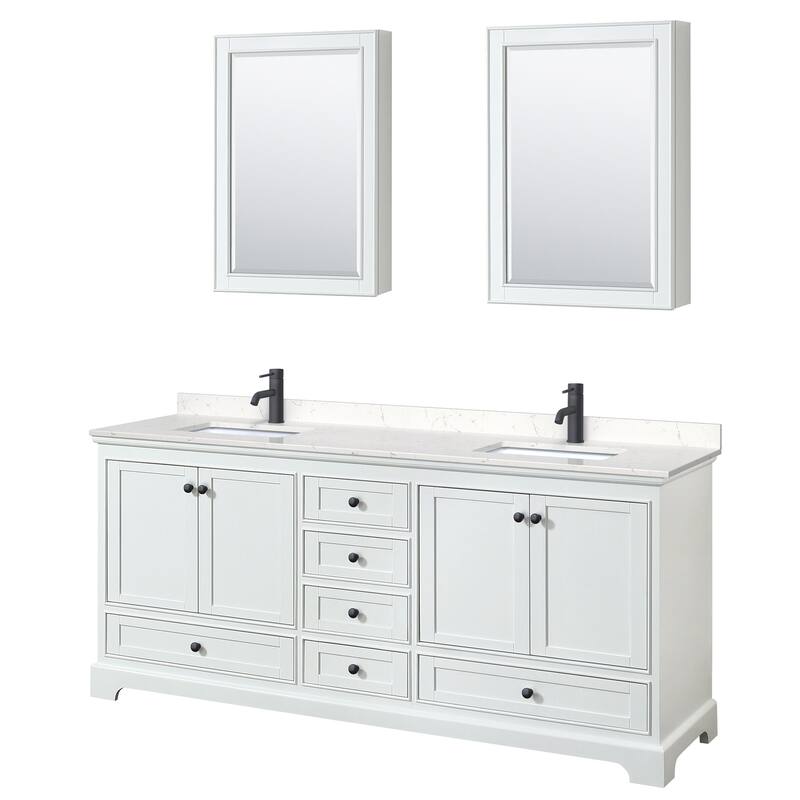 Wyndham Collection Deborah 80" Free Standing Double Basin Vanity Set - White / Carrara Cultured Marble Top / Matte Black