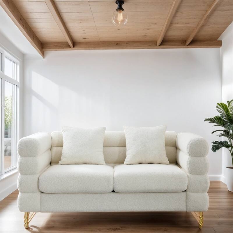 60Inch Oversized 2 Seater Fabric Sectional Sofa with 2 Pillows - Ivory