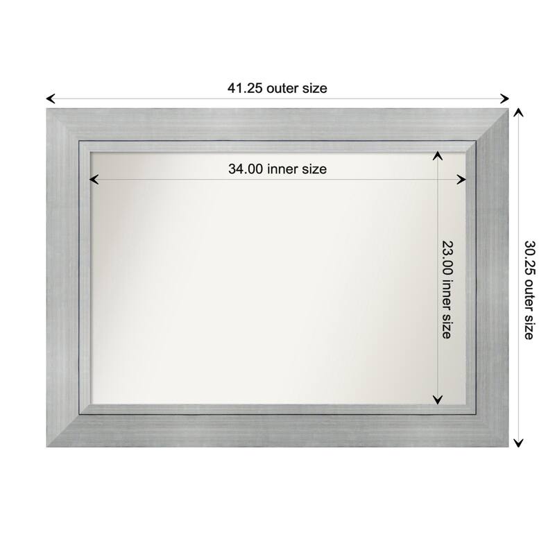 Romano Silver Framed Non-Beveled Custom Wall Mirror, Bathroom Vanity Mirror - Outer Size: 41.25 x 30.25