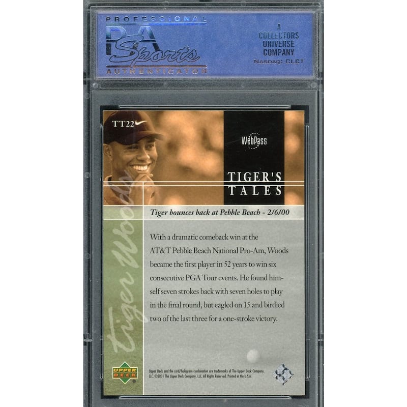 Tiger Woods 2001 Upper Deck Tiger's Tales Golf Card #TT22 Graded PSA 9 MINT - 8'6" x 11'6"