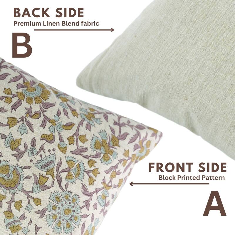 Fabdivine Linen Cushion Cover Floral Throw Handmade Purple Pillow Case for Couch Office Guest Bedroom Farmhouse, Pushaplata