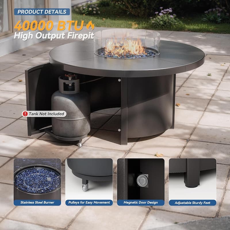 Kullavik Textilene Chairs and Round Gas Fire Pit Table, Outdoor Patio Furniture Set