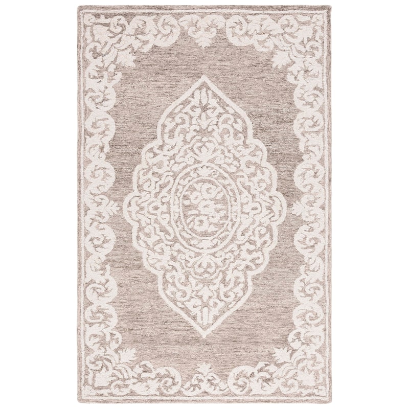 SAFAVIEH Handmade Abstract Kalyani Medallion Wool Rug - 6' Square - Beige/Ivory