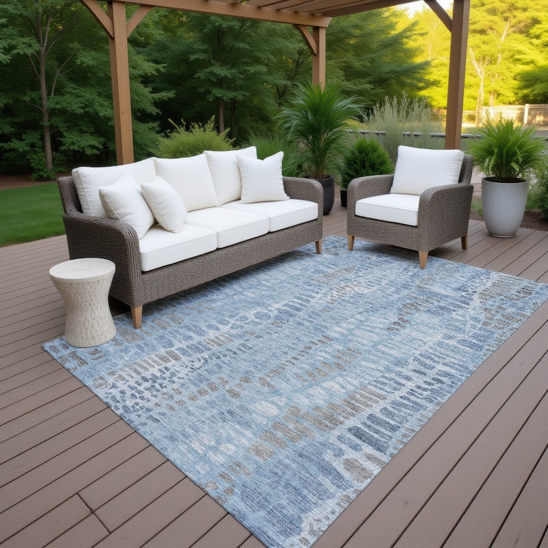 Machine Washable Indoor/ Outdoor Modern Imprints Chantille Rug