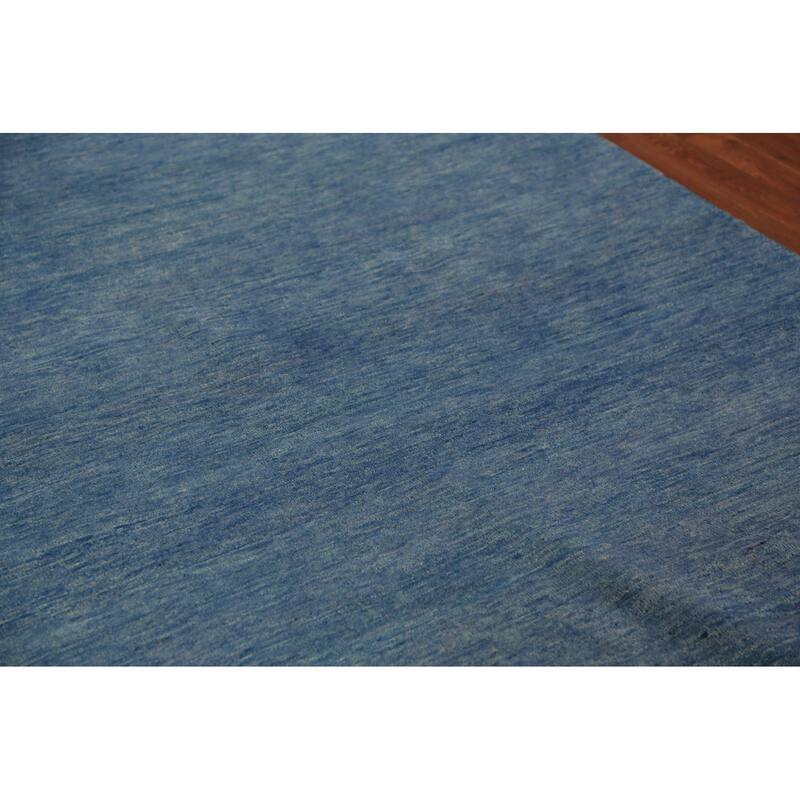 Tribal Modern Blue Gabbeh Area Rug Hand-Knotted Oriental Wool Carpet - 6'7" x 9'8"