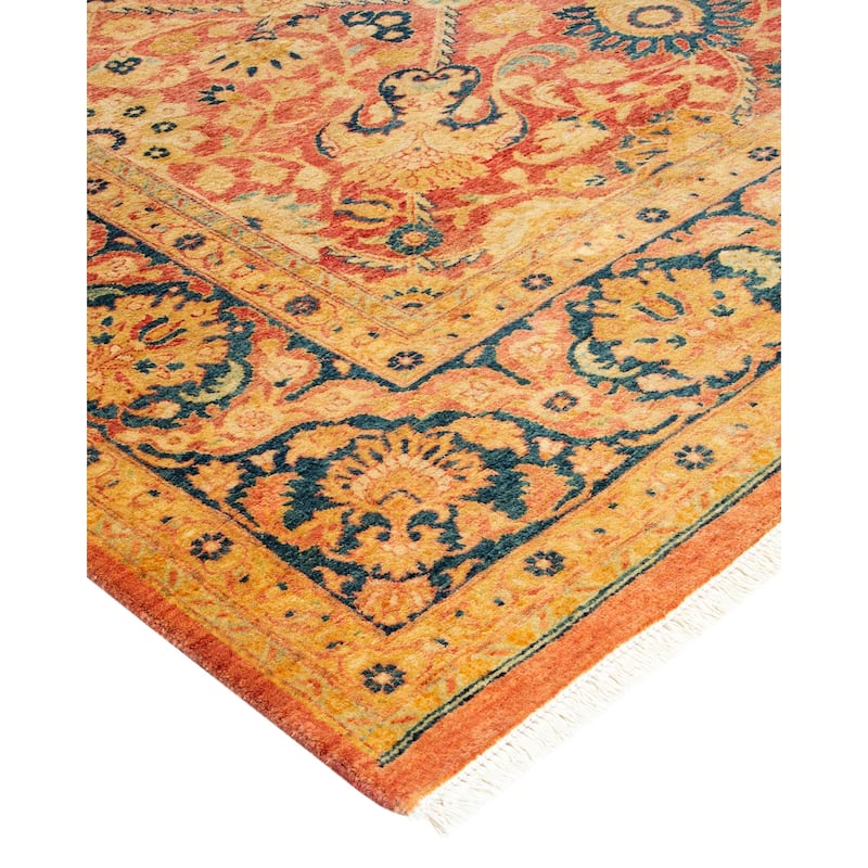 Overton Handknotted Wool Traditional Oriental Purple Area Rug - 6' x 9'