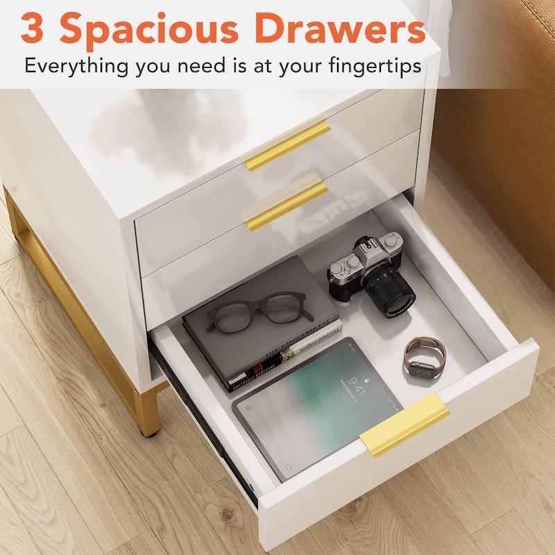 Modern Nightstand with 3 Drawers for Bedroom