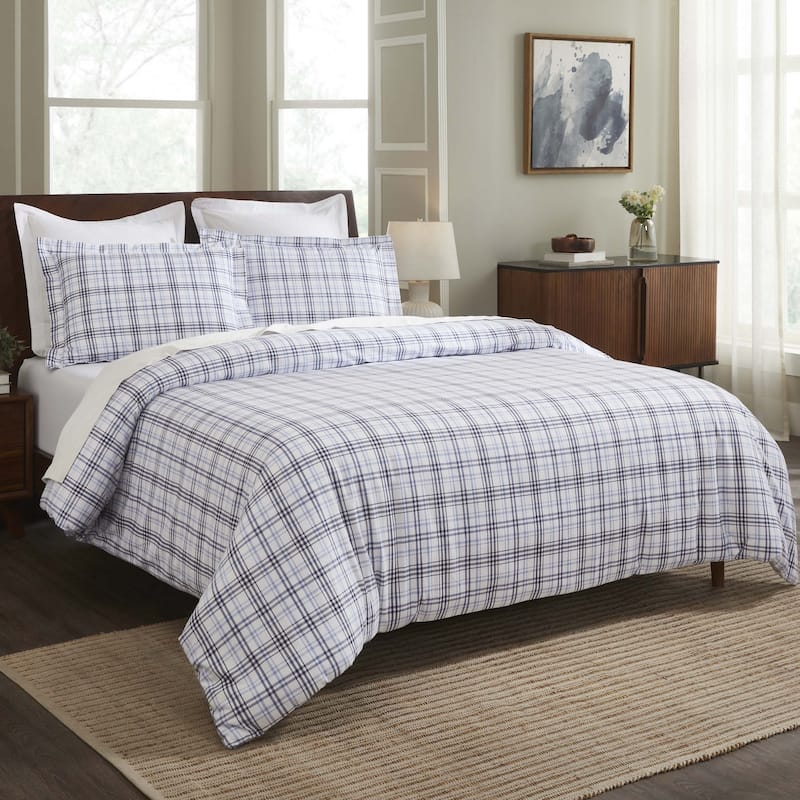 Superior Plaid Flannel Cotton Classic Rustic Farmhouse Duvet Cover Set