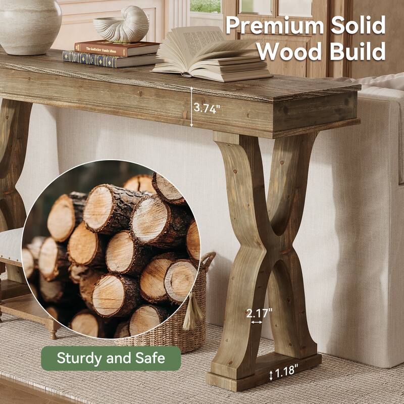 Farmhouse Solid Wood Console Table, 63-Inch Narrow Entryway Table