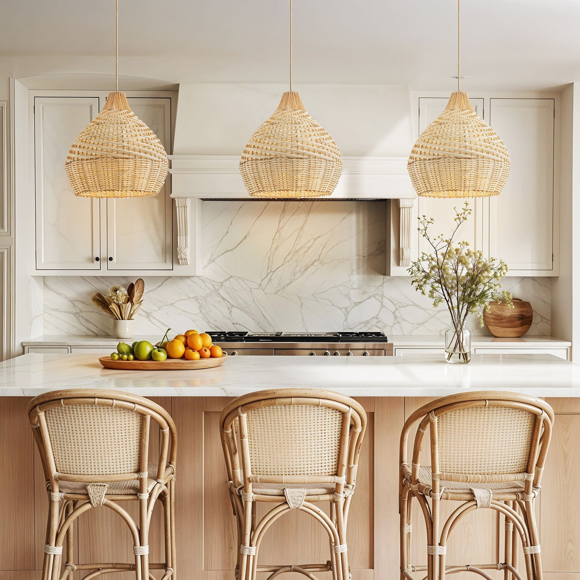 Grandeur Rattan Pendant Light Natural Medium Dome Handwoven Light Fixture