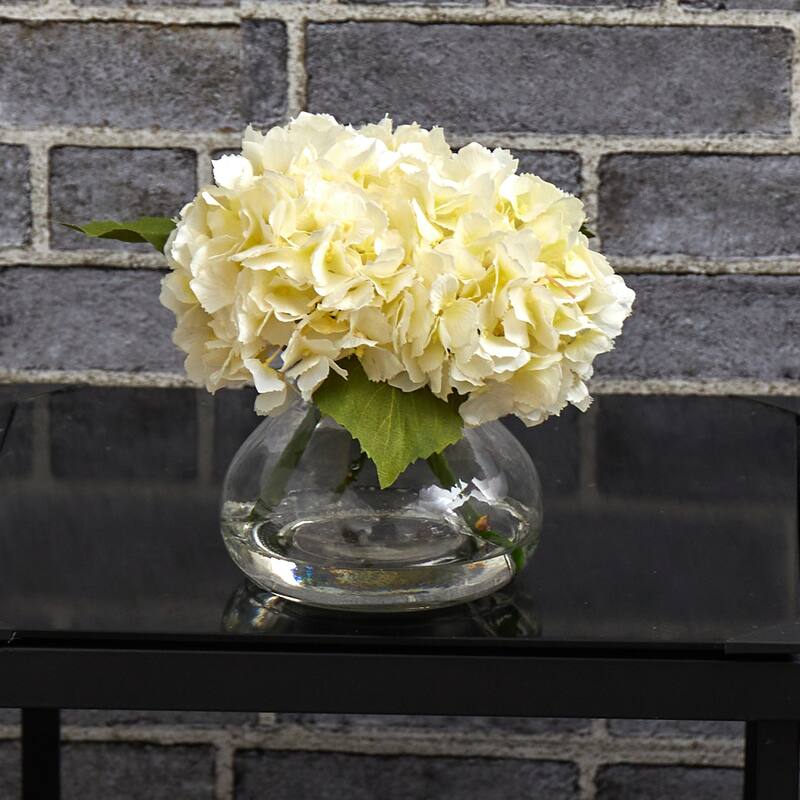 Silk Hydrangea Flower Arrangement with Vase, Home Decor, Baroque Style, Artificial Flowers, 9"D x 10"W x 8.5"H - 8.5