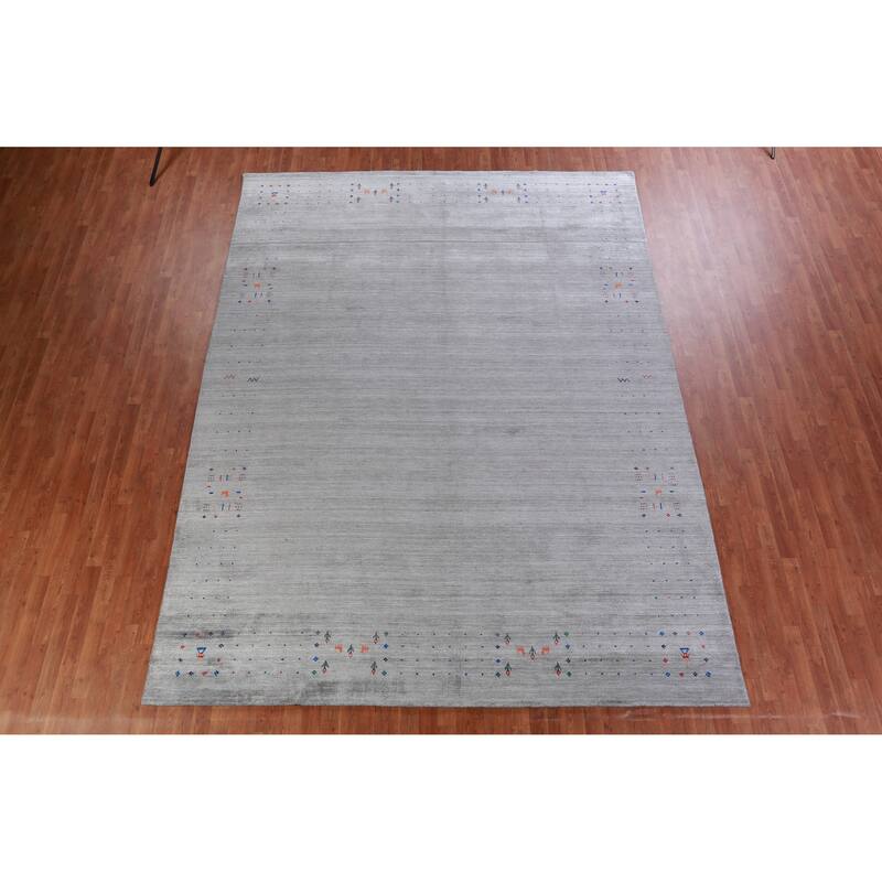 Hand Knotted Oriental 100% Wool Carpet Tribal Tribal Greys & Charcoal Gabbeh Area Rug - 12' 2'' X 9' 2''