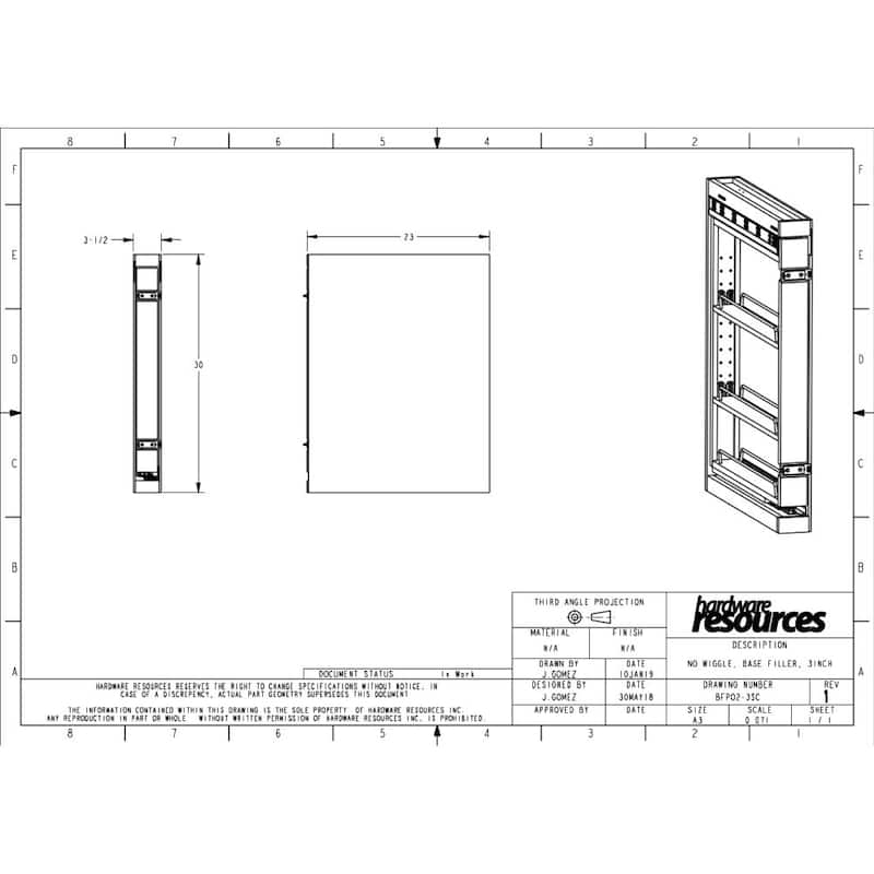 Hardware Resources 3" Wide Base Cabinet Pull Out Filler with Soft