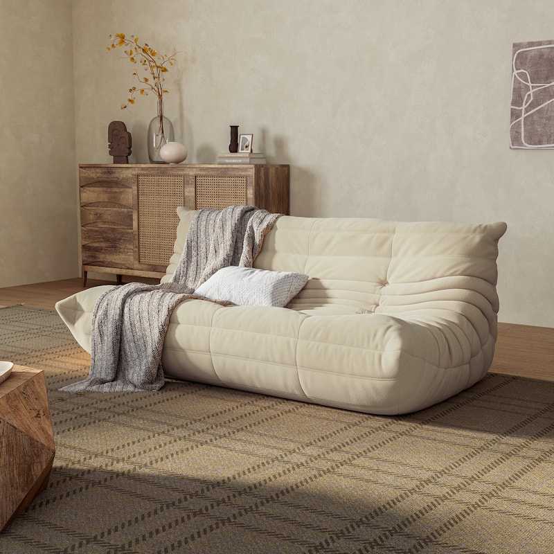 3 Seat Suede Fabric Lounge Floor Couch Lazy Sofa for Living Room