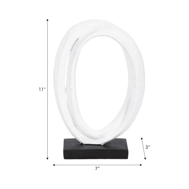 Sagebrook Home Polyresin 11-Inch Oval Loops Sculpture in White with Volcano Texture - 7" x 3" x 11"