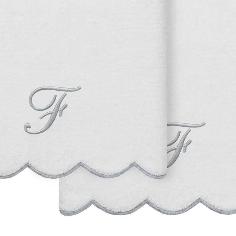 Authentic Hotel and Spa 100% Turkish Cotton Grey ADORNIA Scallop Personalized 2 Piece Bath Towel Set - 2 Bath Towels