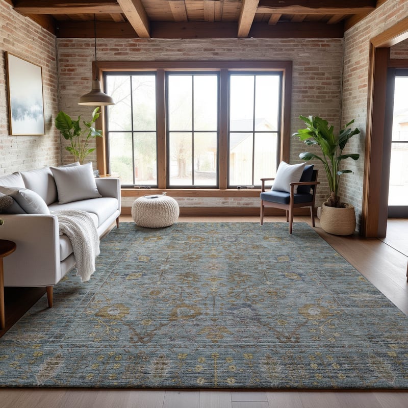 Premium Washable Super Soft Traditional Vintage Mayfield Rug - Teal - 5' x 7'6"