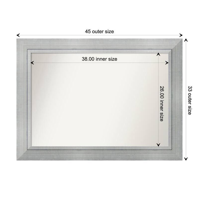 Romano Silver Framed Non-Beveled Custom Wall Mirror, Bathroom Vanity Mirror - Outer Size: 45.25 x 33.25