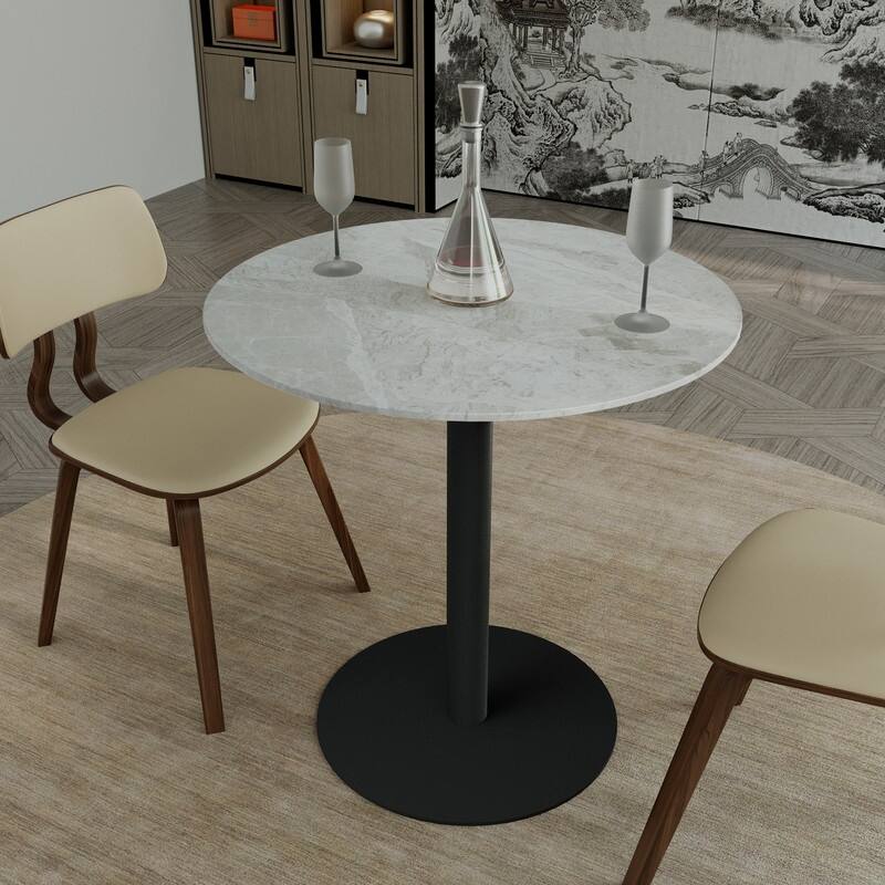 Vail Round Dining Table 36 in. Sintered Stone Tabletop in Black Stainless Steel Round Pedestal Base for Kitchen and Dining Room