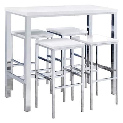 Natividad White High Gloss and Chrome 5-piece Bar Set