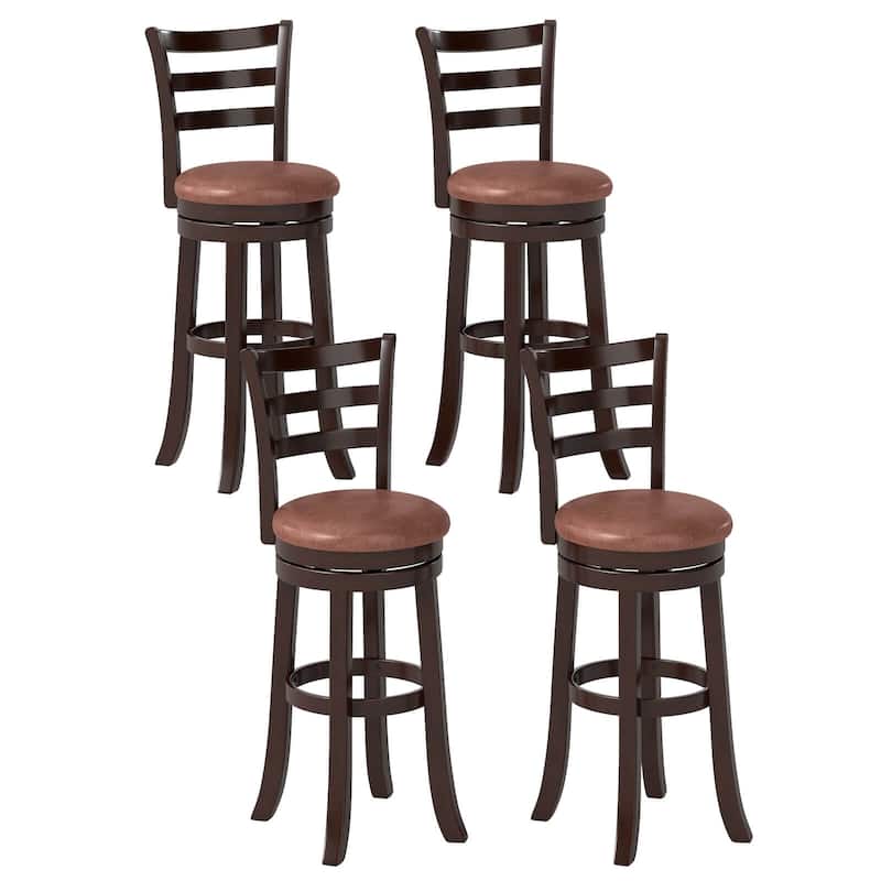 Costway 30” Bar Height Swivel Barstools Set of 2/4 with Back, Faux - Cappuccino - Set of 4