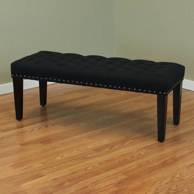 Sopri 49-inch Linen Upholstered Tufted Transitional Bench - Black