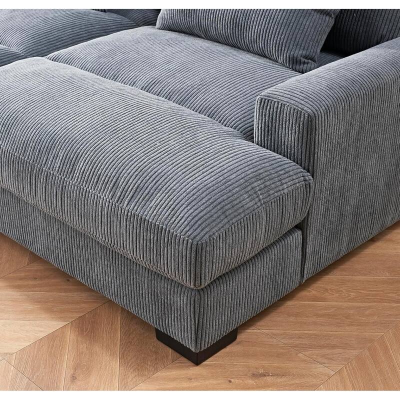 Luxe Sleeper Sofa Corduroy Upholstery Double Chaise Design Convertible to Twin Size Bed