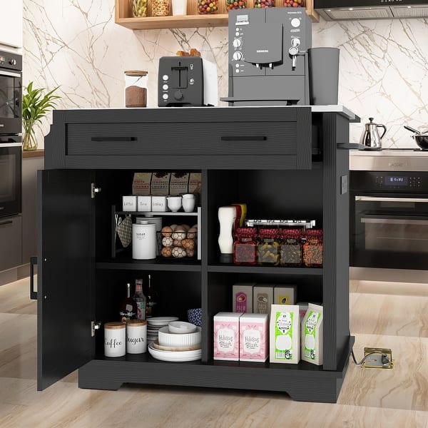 Moasis 42" Kitchen Island on Wheels with Stainless Steel Top & Drop Leaf