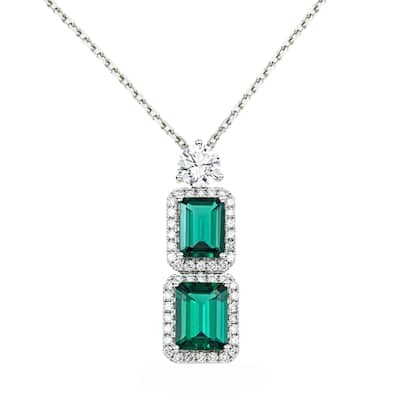House Of Leon White Gold Emerald & Round Diamond Drop Necklace 3.94ct