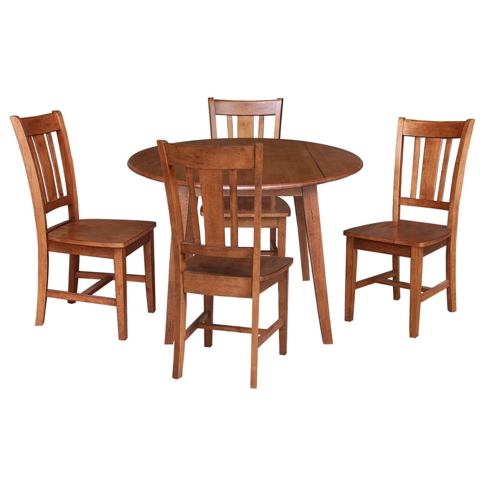 42" Solid Wood Round Dual Drop Leaf Table with 4 Dining Chairs