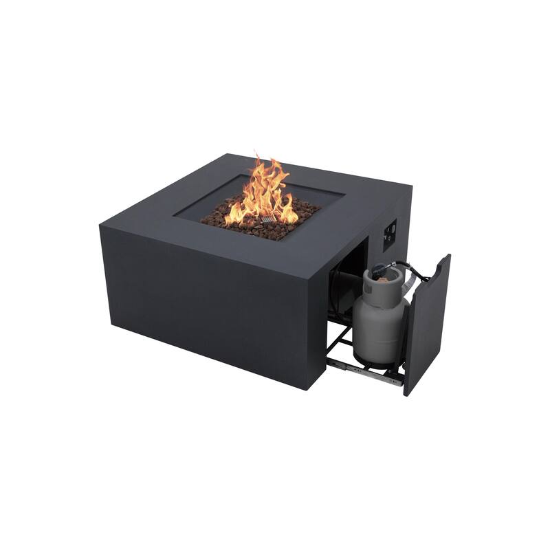 Elementi Rocky 45,000 BTU Concrete Propane Fire Table with Built-In Propane Tank Storage - 43" x 43" - Dark Grey