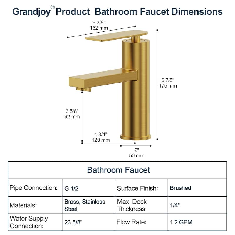 GRANDJOY 2-Pack Modern Single Handle Bathroom Vanity Faucet, Single-Hole Installation