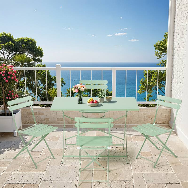 4-Person Foldable Patio Set – Weatherproof Iron Bistro Table & Chairs, Space-Saving, Ergonomic, No-Tools Assembly