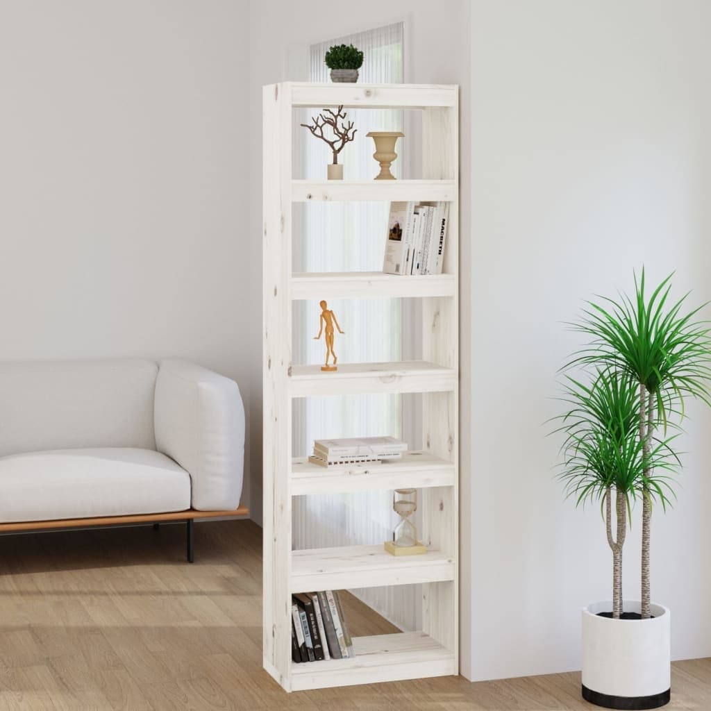 vidaXL Book Cabinet/Room Divider White 23.6"x11.8"x65.9" Solid Wood Pine