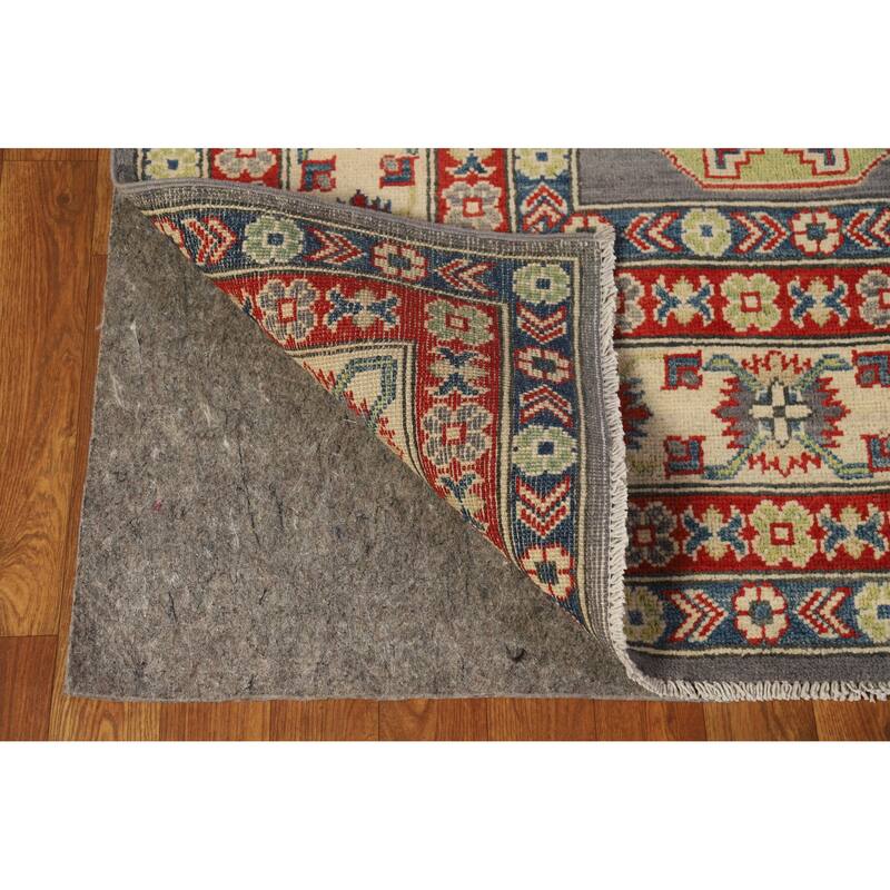 Hand Knotted Oriental 100% Wool Carpet Traditional Geometric Greys & Charcoal Kazak Area Rug - 11' 11'' X 9' 0''