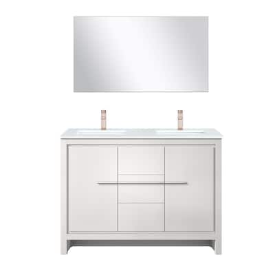 Lafarre Bath Vanity with Cultured Marble Top, Sink, Mirror and Rose Gold Faucet