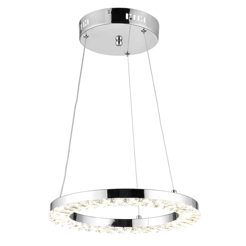 SAFAVIEH Lighting Dionigia LED Pendant - 14" x 14" x 1" - Chrome - 14Wx14Dx74H