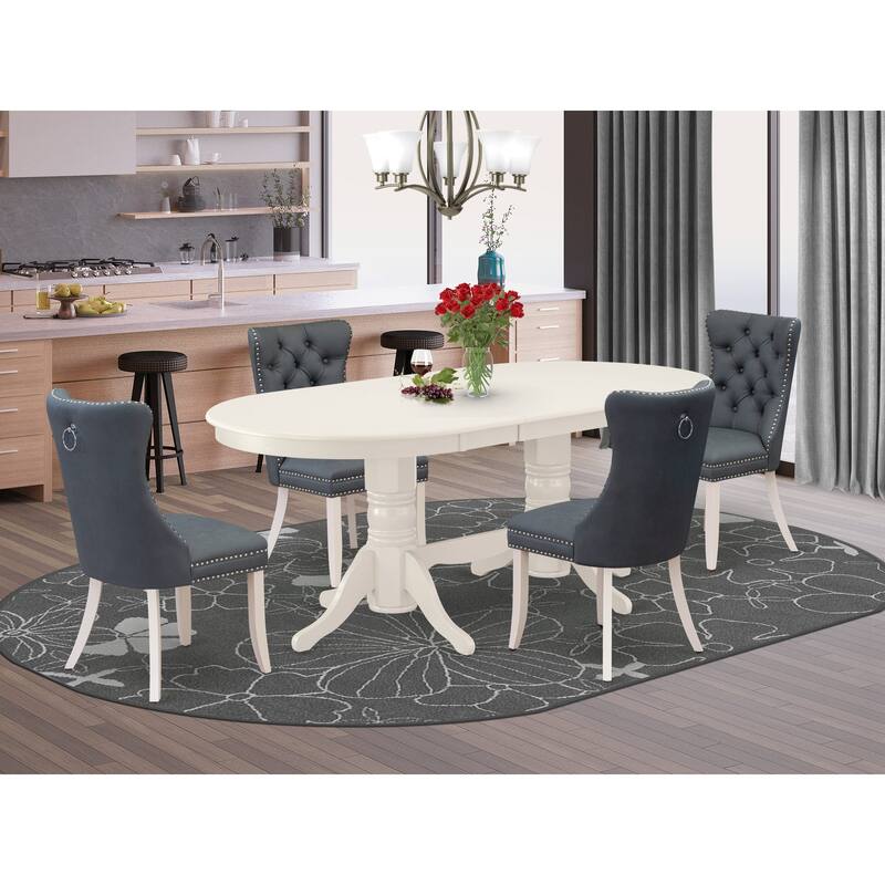 East West Furniture Dining Set Includes an Oval Kitchen Table and Upholstered Chairs, Linen White (Pieces Options) - VADA5-LWH-13