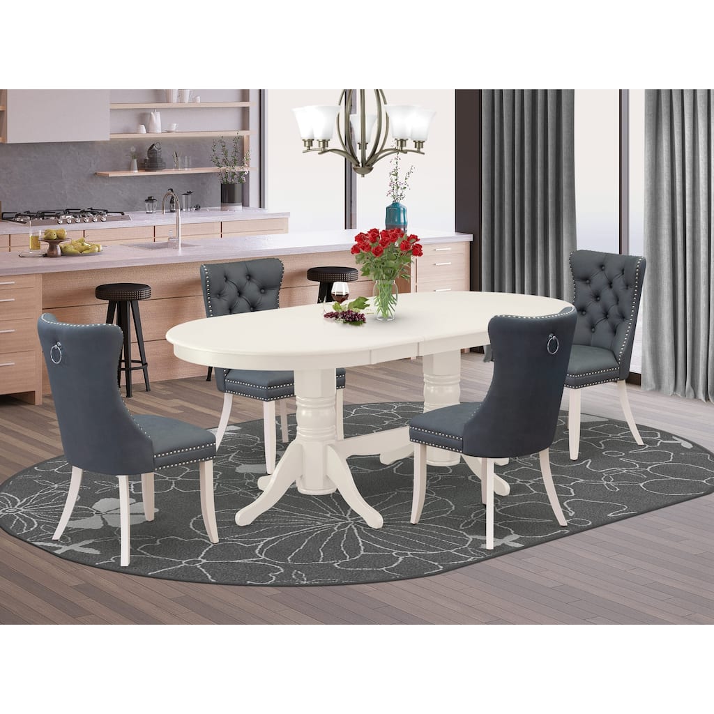 East West Furniture Dining Set Includes an Oval Kitchen Table and Upholstered Chairs, Linen White (Pieces Options)